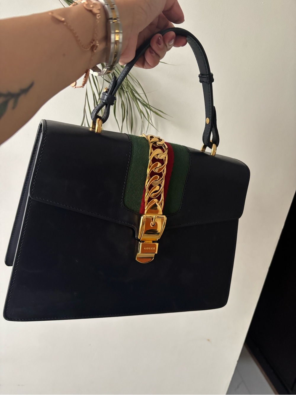Gucci Sylvie Top Handle Leather Handbag